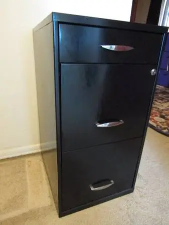 Black File Cabinet- Nice, with Folders