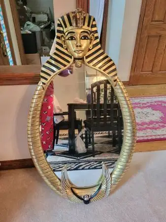 the spirit of tutankhamen, egyptian oval mirror wall very large regal sculpture