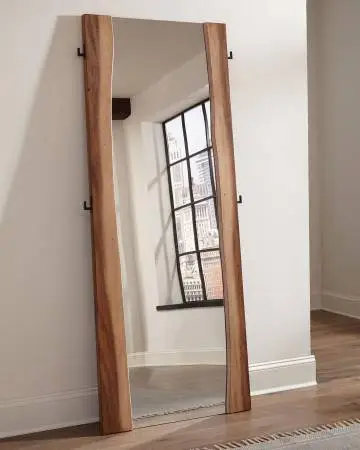Live Edge Standing Floor Mirror Smokey Walnut Finish with Hooks!