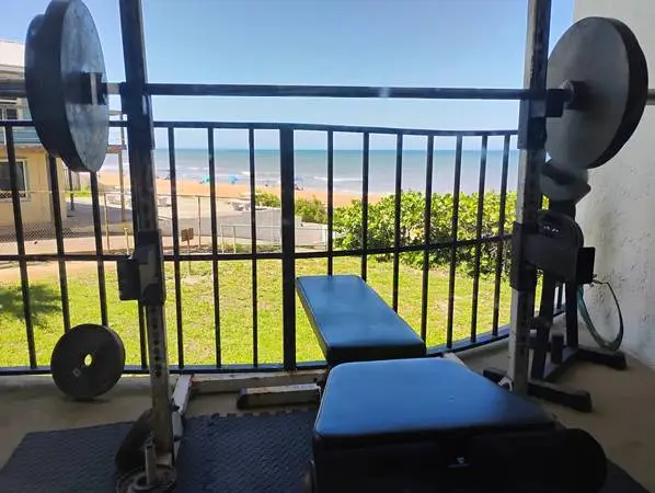 Home gym: outdoor squat rack & weights, holder, adjustable bench, more