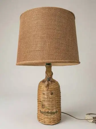 Mid Century Wicker Clad Bacardi Bottle Lamp