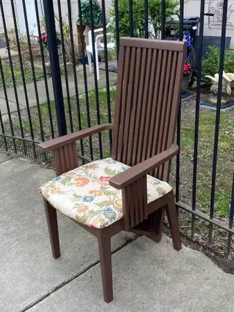 Vertical slat arm wood chair tall back