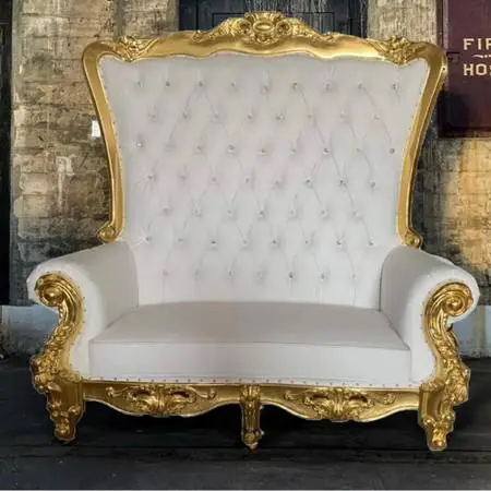 💎 Elegant Gold & White Throne Loveseat – Luxurious Statement Piece!