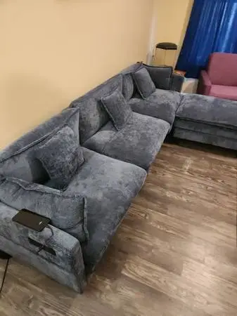 108 Blue Sectional Couch w/ Ottoman