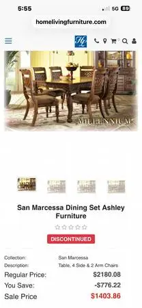 Ashley Furniture Solid Wood Dining Set w/2 Leafs