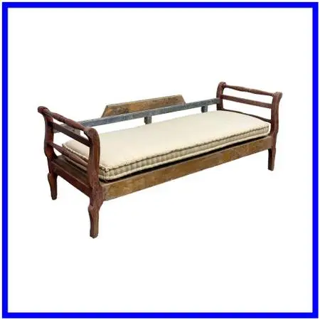 Rustic Wood Daybed Bench + Cushion, Vintage