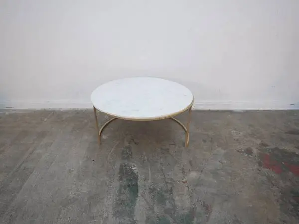 Round White marble coffee table in gold frame 36 D x 18 H