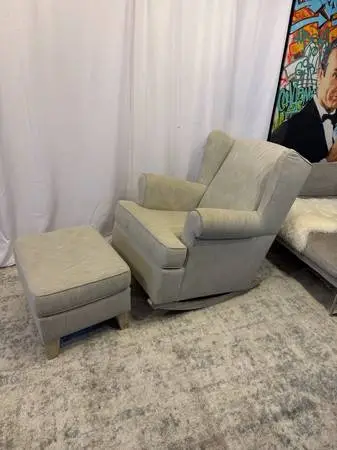 Pottery Barn Gray Wingback Rocker & Ottoman Set Chair Rocking