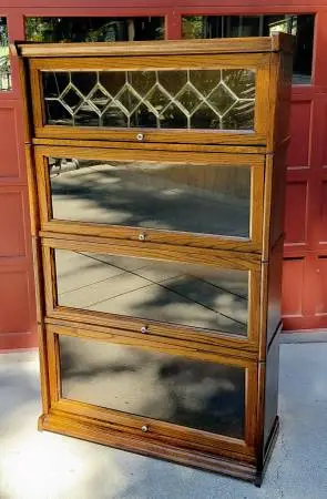 Lawyers 4 Door Oak Bookcase with Leaded Glass Door