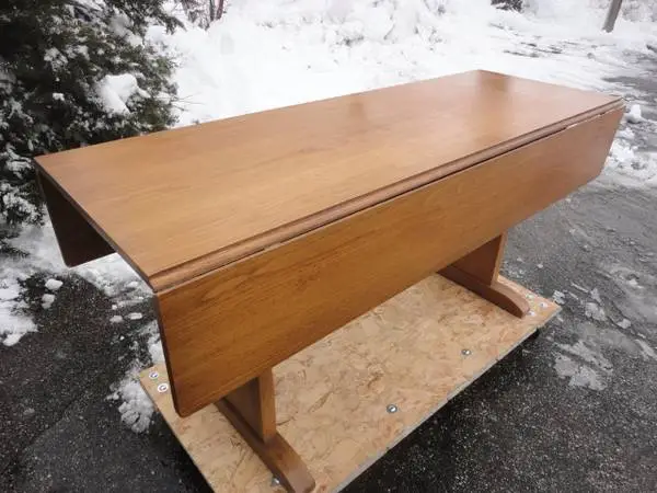 Trestle Oak drop leaf table,   Mission style drop leaf table,  Vintage