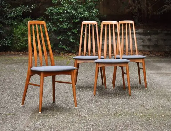 Four Restored Danish teak Eva dining chairs by Koefoed Hornslet