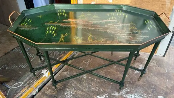 vintage Chinoiserie hand-painted tole tray table Cocktail coffee table oriental