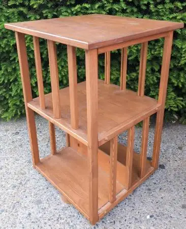 Vintage Revolving bookcase, Mission style solid wood side table