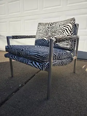 Mid Century Modern Aluminum Frame Armchair in Zebra Print Upholstery