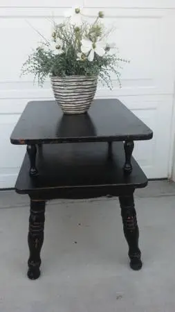 Black Shabby 2 Tier End Table Side Table