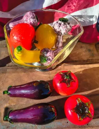 Glass Bowl with Glass Fruit and Vegetables