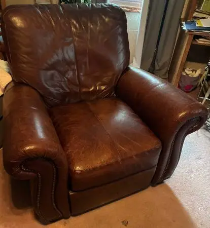 Large Full Size Brown Leather Recliner Chair