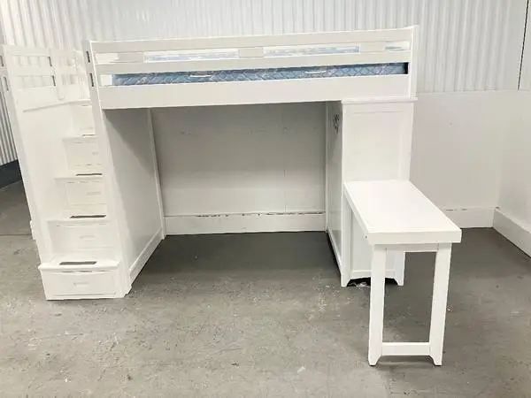Ivy League White Twin Step Loft With Chest, Desk and Sealy Mattress