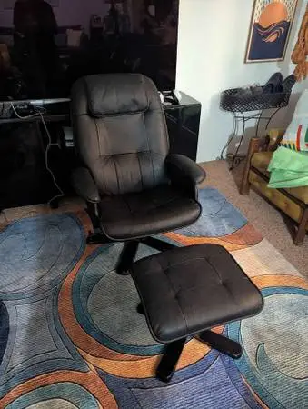 Mid Century Modern MCM Pebbled Leather Recliner and Ottoman