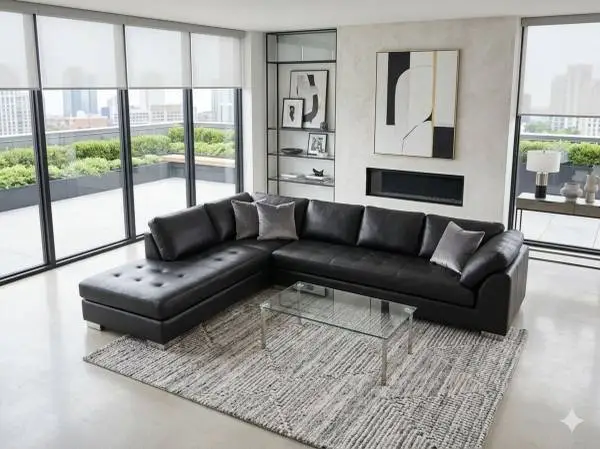 Large Black Leather Sectional Sofa by Creative Leather