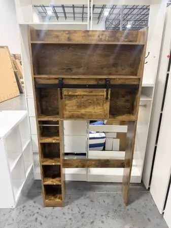 Gymax Rustic Brown Over The Toilet Storage With Sliding Barn Door