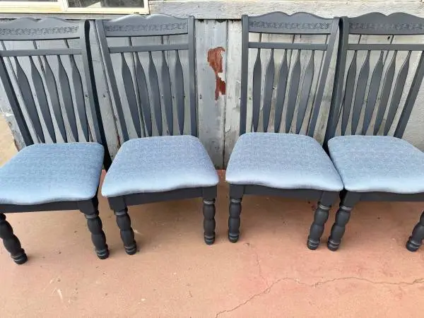 Four regular chairs solid wood in good condition all chairs have new p