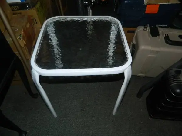 SMALL METAL TABLE WITH GLASS TOP
