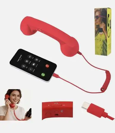 NEW Red Retro Phone Handset, Type-C connector, plug and play