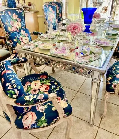 Dining Floral Fantasy Chairs Dishes Napkins READ FOR PRICING