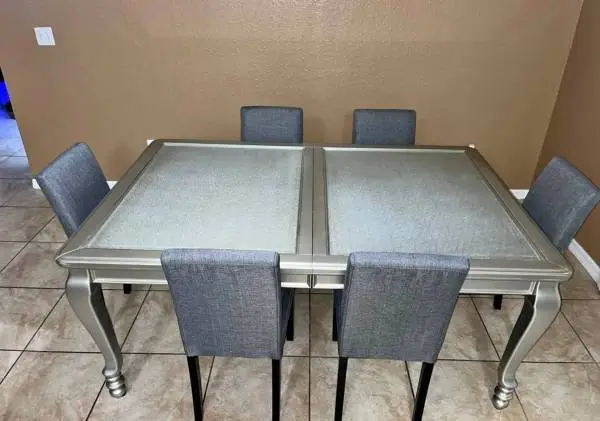 Silver Dining Room Extension Table With 6 Chairs