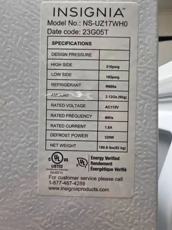 Insignia 17 Cu. Ft. Upright Freezer (White) - Excellent Condition