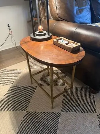 wood and gold iron side table