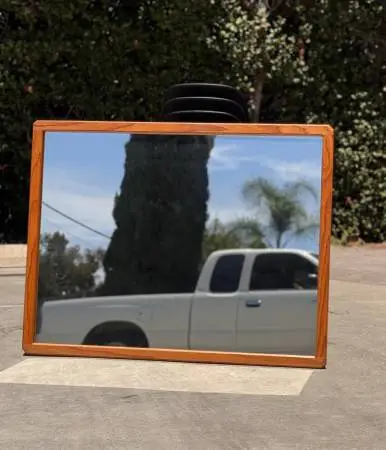 Mid Century Modern Vintage Postmodern Oak Wall Mirror 42 x 33
