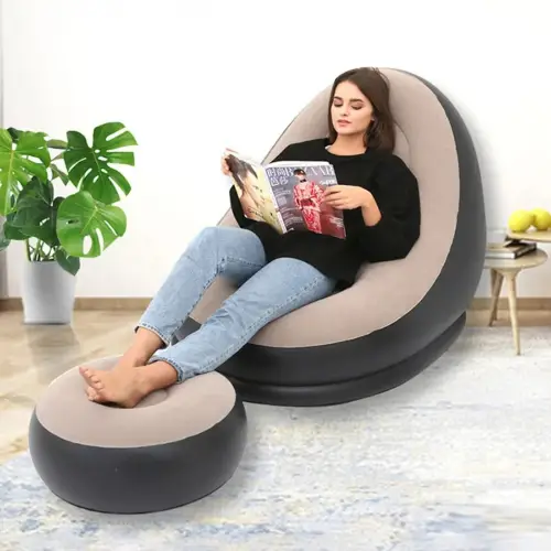 Lazy Inflatable Lounge Chair with Footstool Portable Air Sofa for Adults