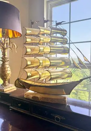 Vintage Brass Ship Sculpture