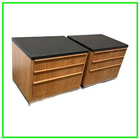 Eucalyptus Wood + Stone Top Nightstands, Pair