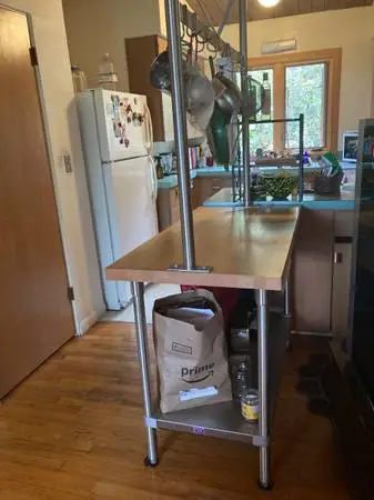 John Boos & Company Kitchen Island with Overhead Pot Rack ($350)