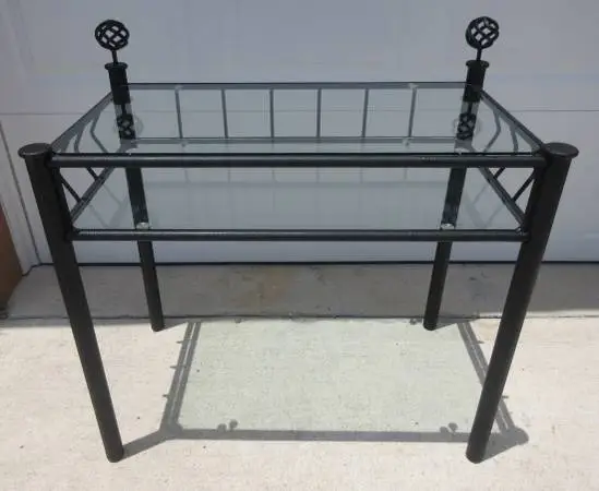 Black Metal Desk / Vanity with 2, 1/4-inch-Thick Glass Shelves