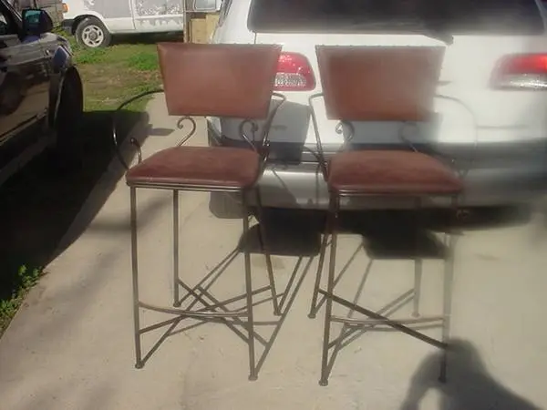 2 barstools with arms upholstered seat and back