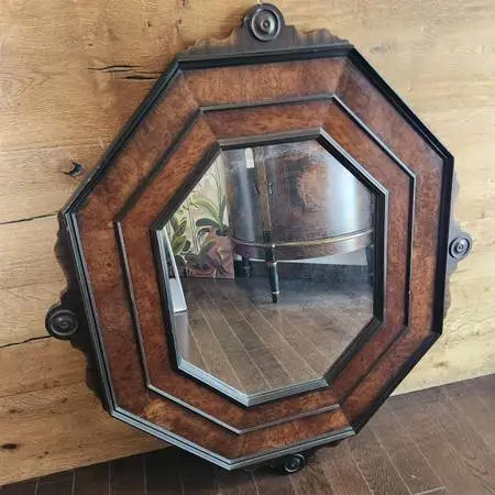 Octogonal Burl Wood Mirror