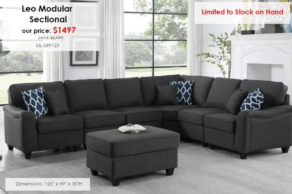 NEW IN BOX! Leo 7PC Modular Dark Gray Sectional With Ottoman