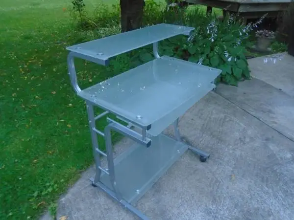 Rolling Tempered Glass Computer Desk/Work Station