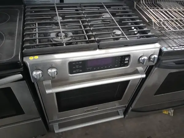 🌲KitchenAid stainless steel 4-burner dual-fuel slide-in range