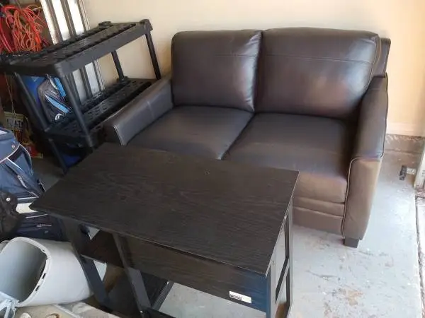 3 piece set, couch, desk, shelves