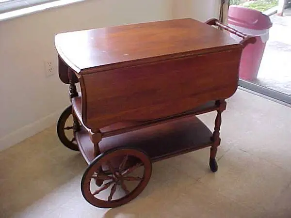 SERVING CART ON WHEELS SOLID CHERRY ROLLING TEA CART