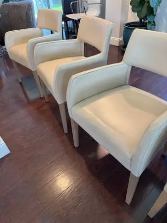 Cantoni armed leather dining table chairs, 6 tan wood legs