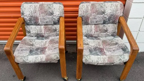 2 Vintage Oak Rolling Armchairs Mid Century Modern Office dining chairs W18”*D