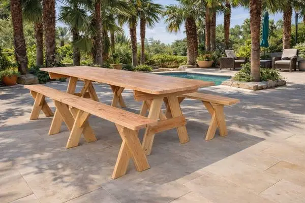 Picnic Tables and Garden Wooden Bridges.