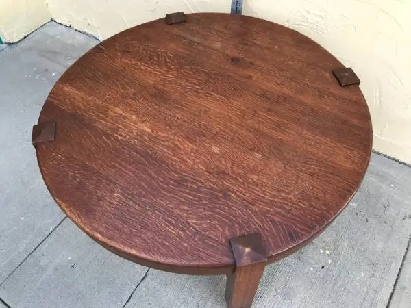 TABLE - ROUND OAK – LARGE, 40” D x 21” H - VINTAGE - SOLID