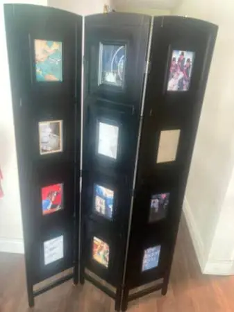Black Wood Room Divider with 12 - 4 x 6 Photos
